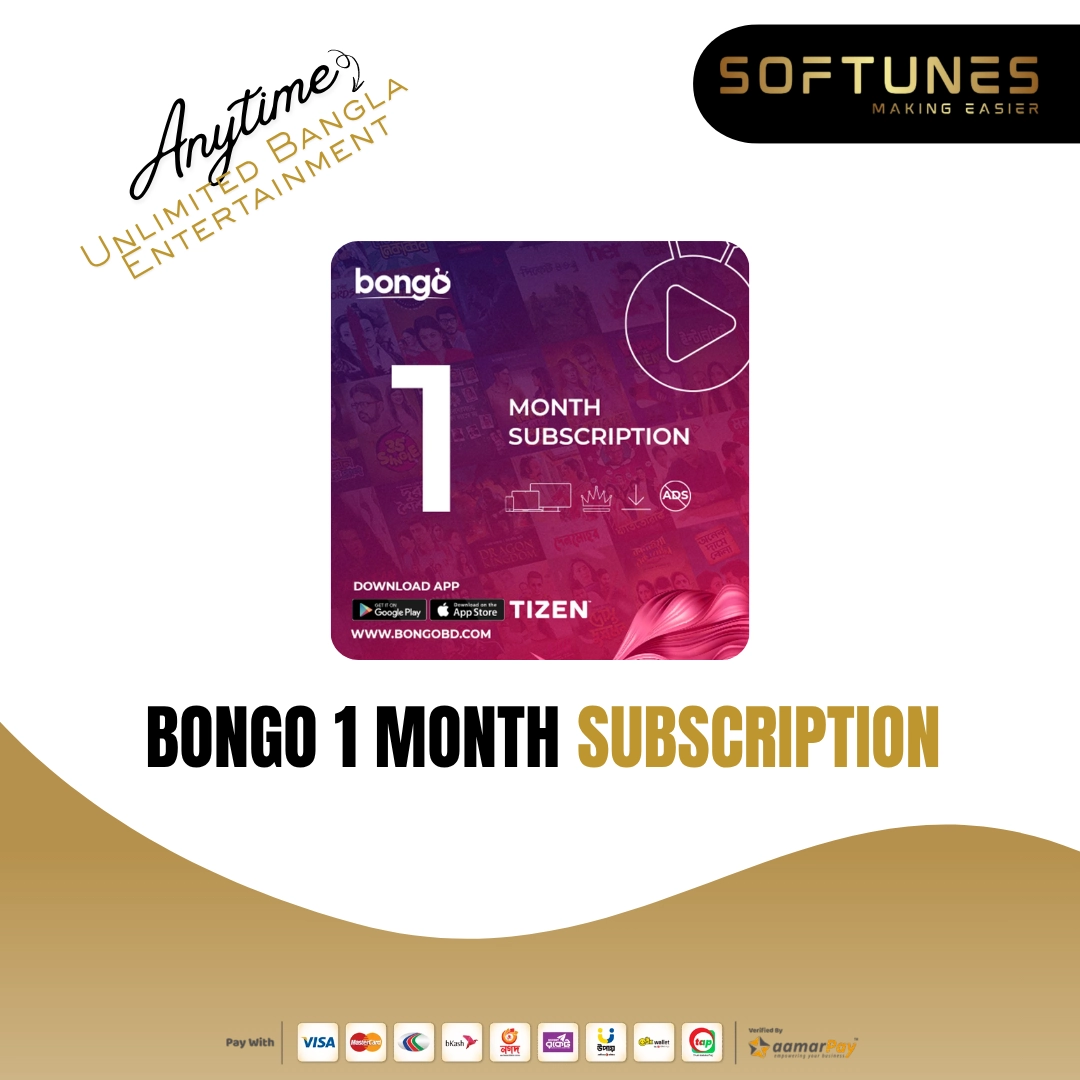 Bongo 1 Month Subscription for Bangladesh – watch Bangla movies, dramas and shows with instant activation from Softunes